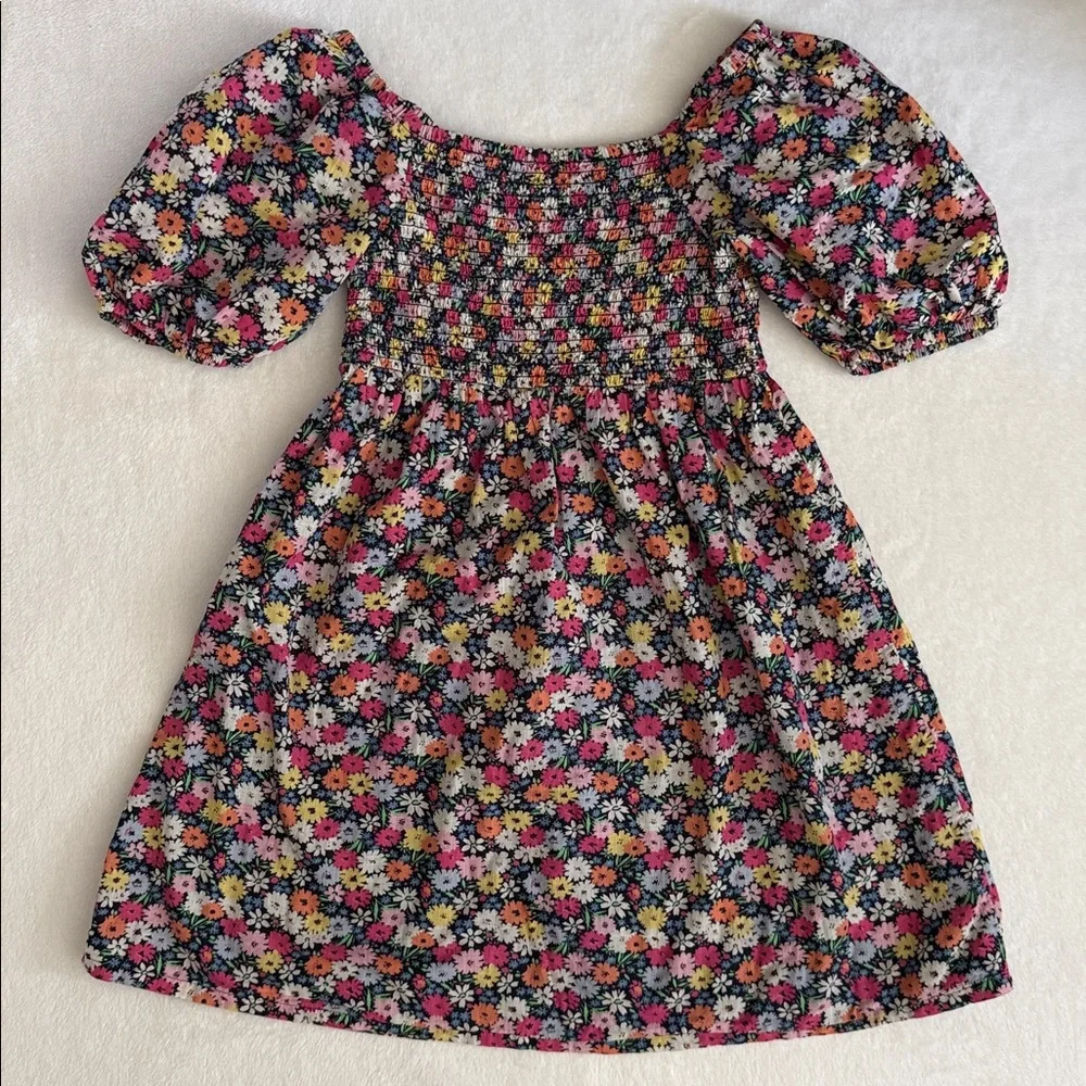 Gap Kids | Smocked Floral Print Puff Sleeve Cotton Dress 813739 Blue/Pink (L/10) - Picture 16 of 16